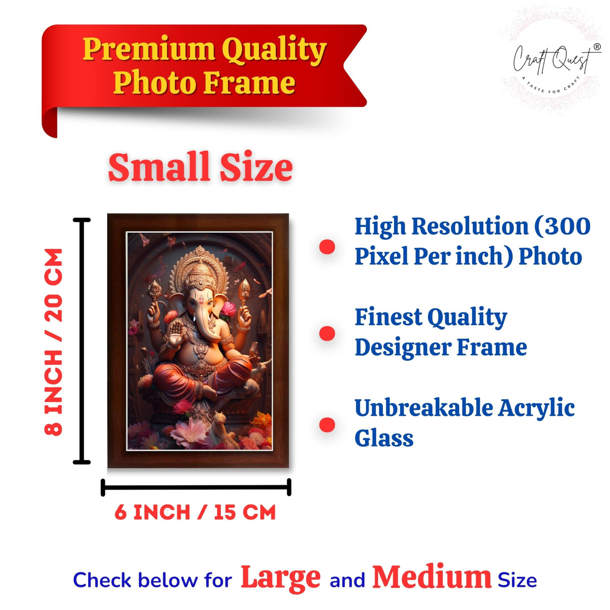 CRAFT QUEST Lord Ganesha Ganesh Ganpati Ganapathi Hanging Wall Painting Framed For Home Décor