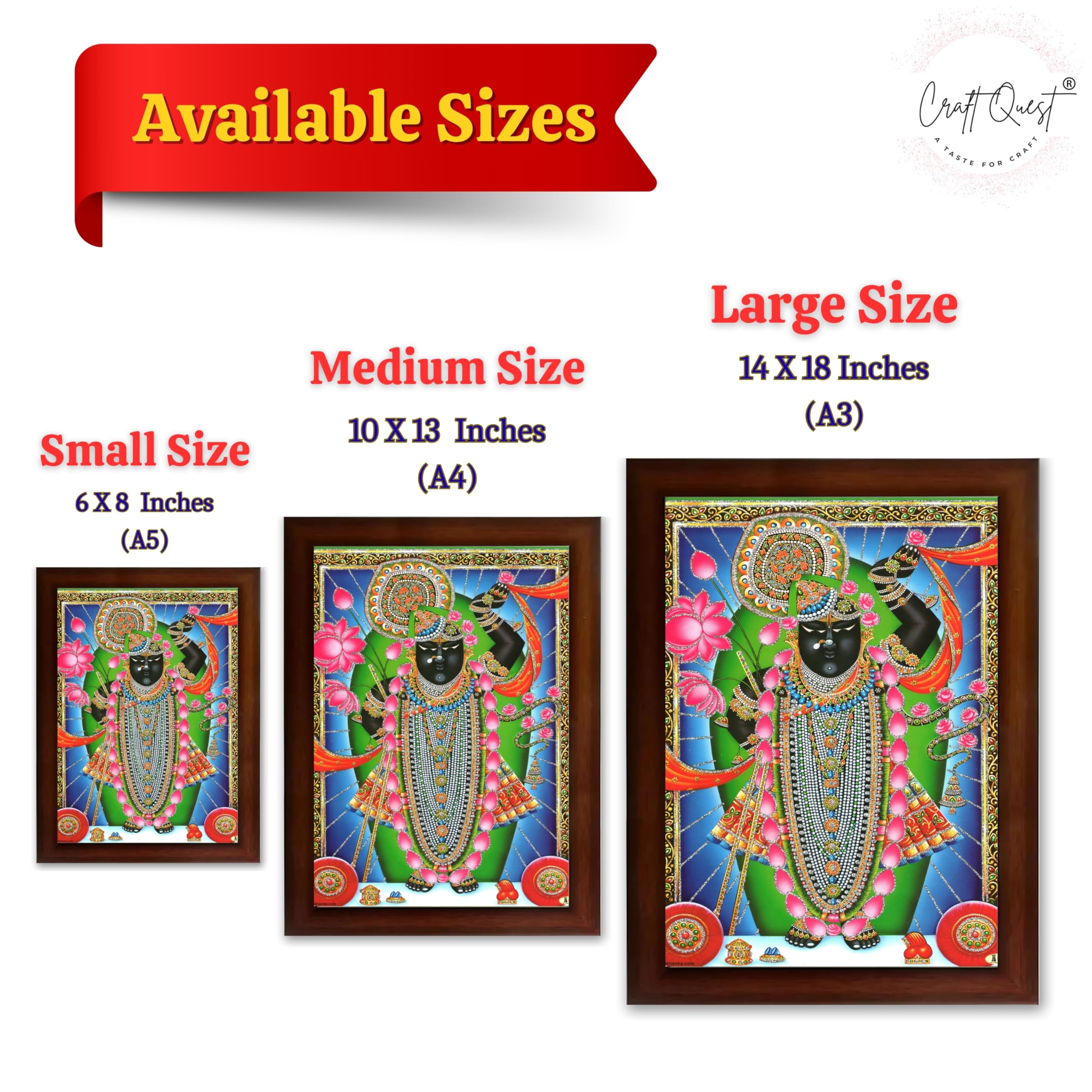 CRAFT QUEST Shrinathji Photo with Frame | Shreenathji Photo with Frame Religious Framed Painting