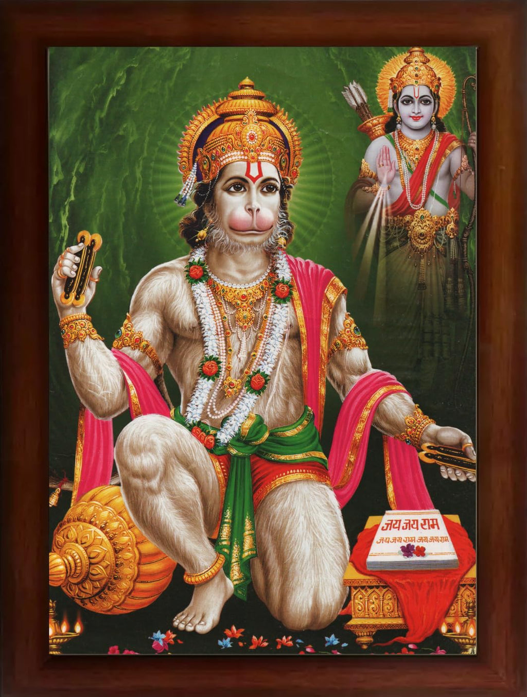 Craft Quest Hanuman Jii Religious Wood Photo Frames for Worship/Pooja(Photoframe,Multicolour, 14 X 10 Inch)-Wall Mount, Rectangular