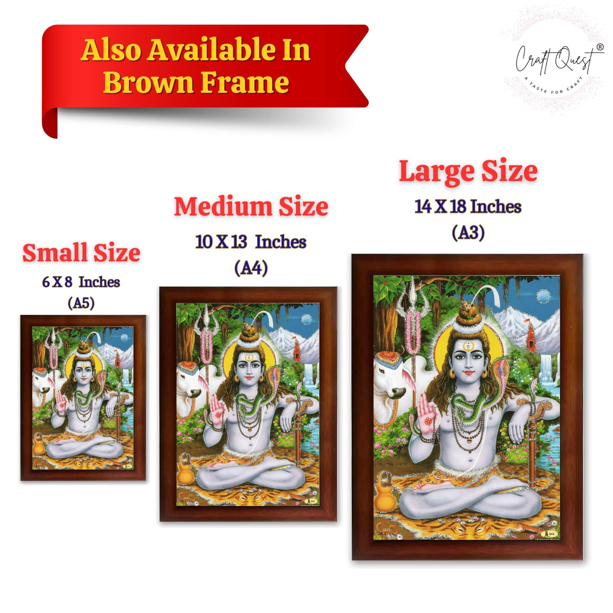 CRAFT QUEST Lord Shiva Wall Painting | Premium Framed Hindu God Wall Art | Spiritual Mahadev Poster for Living Room, Bedroom, Office, Meditation & Temple Décor |