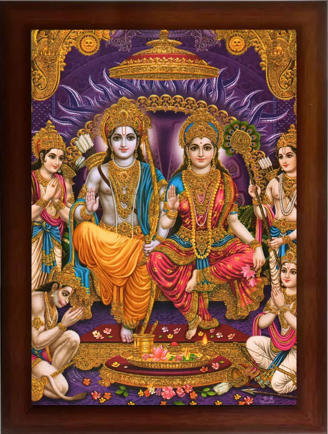 Craft Quest Ram Darbar Sparkle Coated Framed Home Decorative Gift Item Painting (14 inch x 10 inch, Multicolour,Religious)
