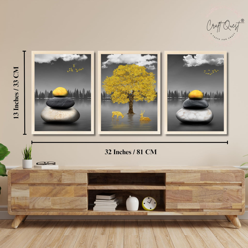 CRAFT QUEST Modern Art Geometric Landscapes Wall Art | Set of 3 Frames for Home Decoration | Ideal for Living Room, Bedroom & Offices