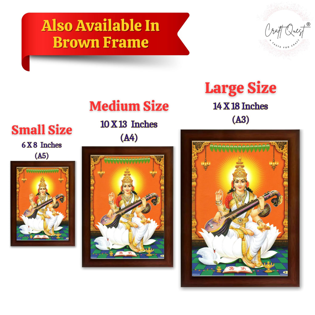 CRAFT QUEST Saraswati Devi Goddess Saraswathi Maa Wall Painting For Home Décor Synthetic wood Framed