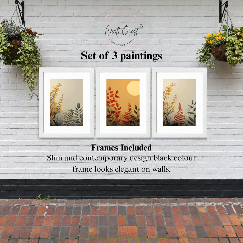 CRAFT QUEST Wall Art Decor Paintings | Set of 3 FLORAL Wall Art Frames for Home Decoration | Ideal for Living Room, Bedroom & Offices