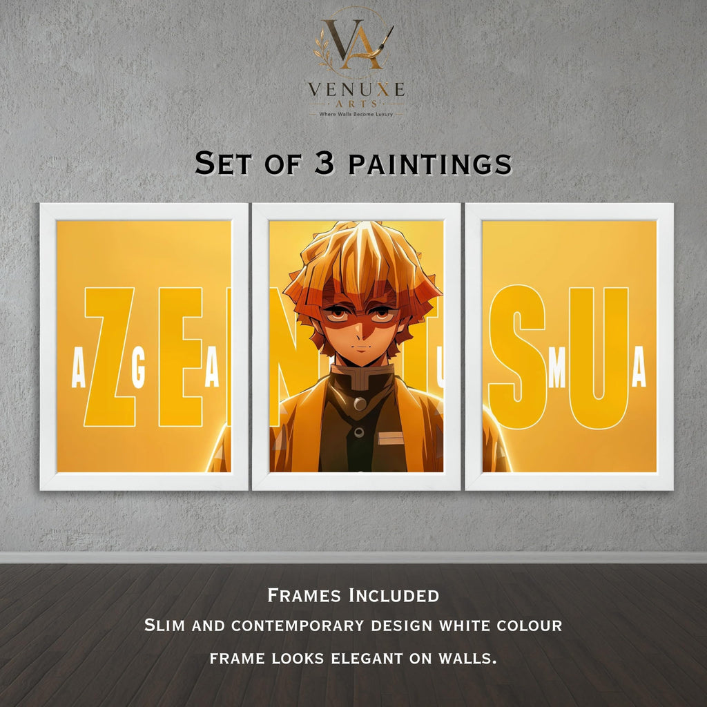 VENUXE ARTS Set Of 3 Anime Characters Wall Framed |Anime Characters Framed Poster for Living Room Bedroom Gaming Room Studio Wall Decor