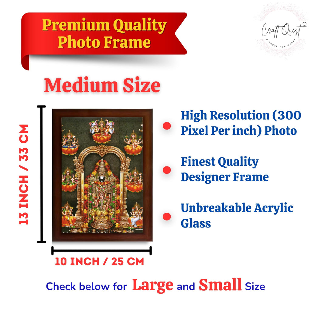 CRAFT QUEST Lord Tirupati Balaji Lord Venkateshwara Swamy Wall Painting Framed, Home, Temple, Pooja, Wall Décor Item