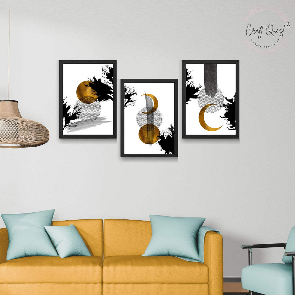 CRAFT QUEST Wall Art Decor Paintings | Set of 3 Abstract Wall Art Frames for Home Decoration | Ideal for Living Room, Bedrooms & Office
