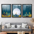 CRAFT QUEST Modern Art Landscape Of Moon & Golden Christmas Trees Wall Art | Set of 3 Frames for Home Decoration | Ideal for Living Room, Bedroom & Offices