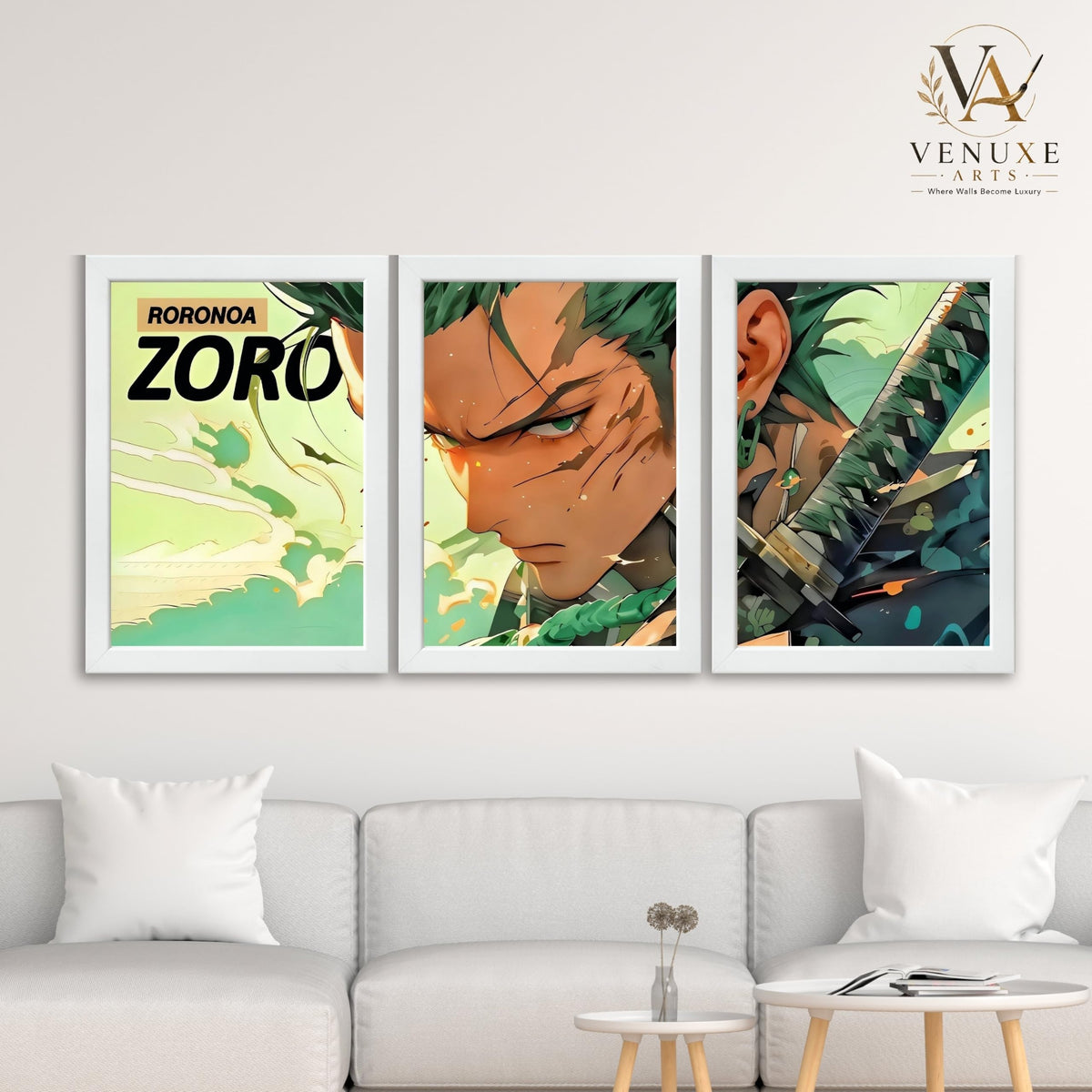 VENUXE ARTS Set Of 3 Anime Characters Wall Framed |Anime Characters Framed Poster for Living Room Bedroom Gaming Room Studio Wall Decor