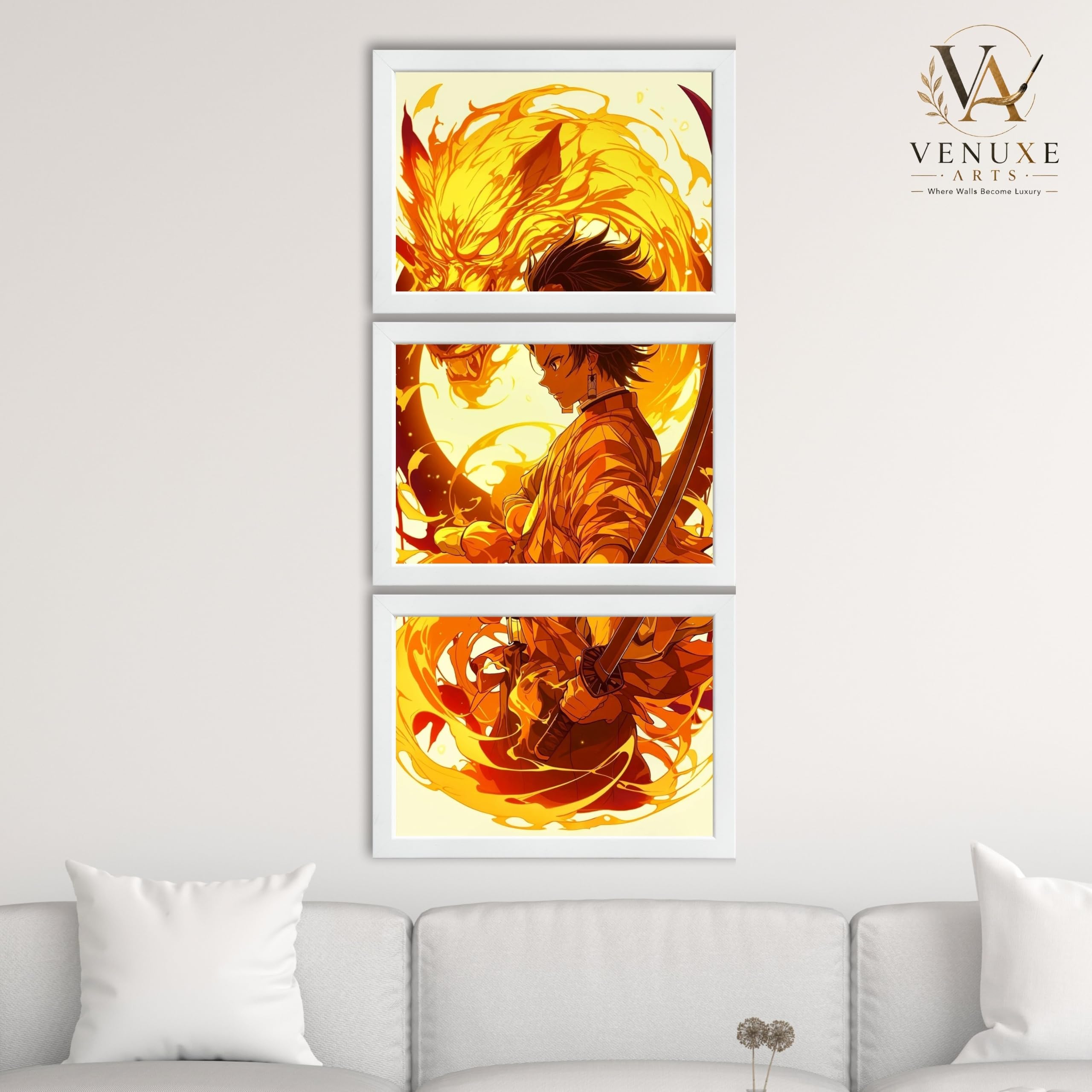 VENUXE ARTS Set Of 3 Anime Characters Wall Framed |Anime Characters Framed Poster for Living Room Bedroom Gaming Room Studio Wall Decor
