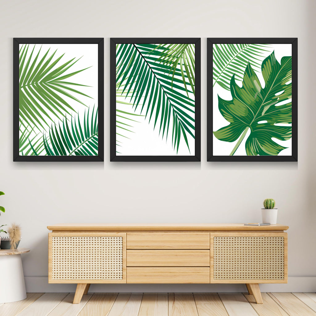 CRAFT QUEST Nature Inspired Tropical Palm Leaf Modern Wall Art | Set of 3 Frames for Home Decoration | Ideal for Living Room, Bedroom & Offices