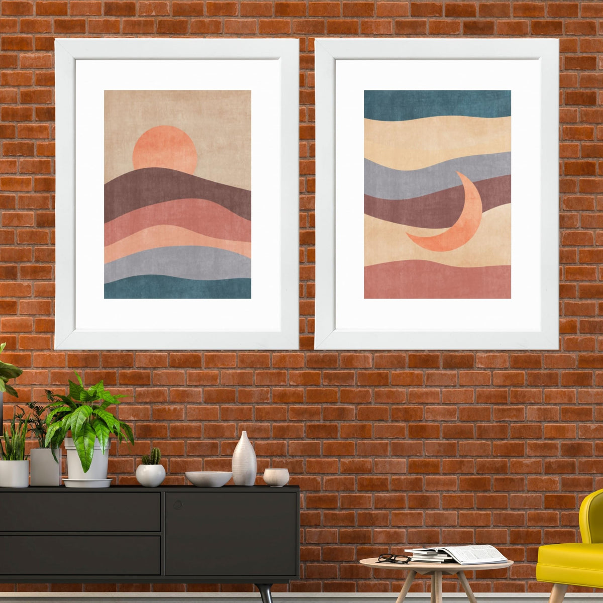 CRAFT QUEST Wall Art Decor Paintings | Set of 2 Sun Moon Wall Art Frames for Home Decoration | Ideal for Living Room, Bedroom & Office