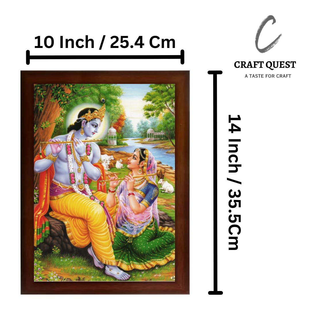 Craft Quest Radha Krishna Sparkle Coated Home Decorative Gift Item Framed Painting (10 X 14 Inches, Brown) RK1013-17