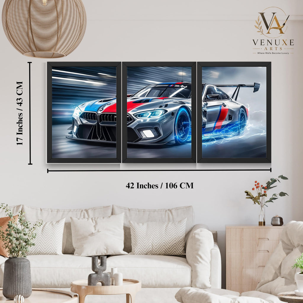 VENUXE ARTS Set Of 3 Big Sports Cars Framed Posters Gift Items for Boys Room Wall Decoration Bedroom Living Room Office Studio Décor | Car Poster Frame for Wall Décor