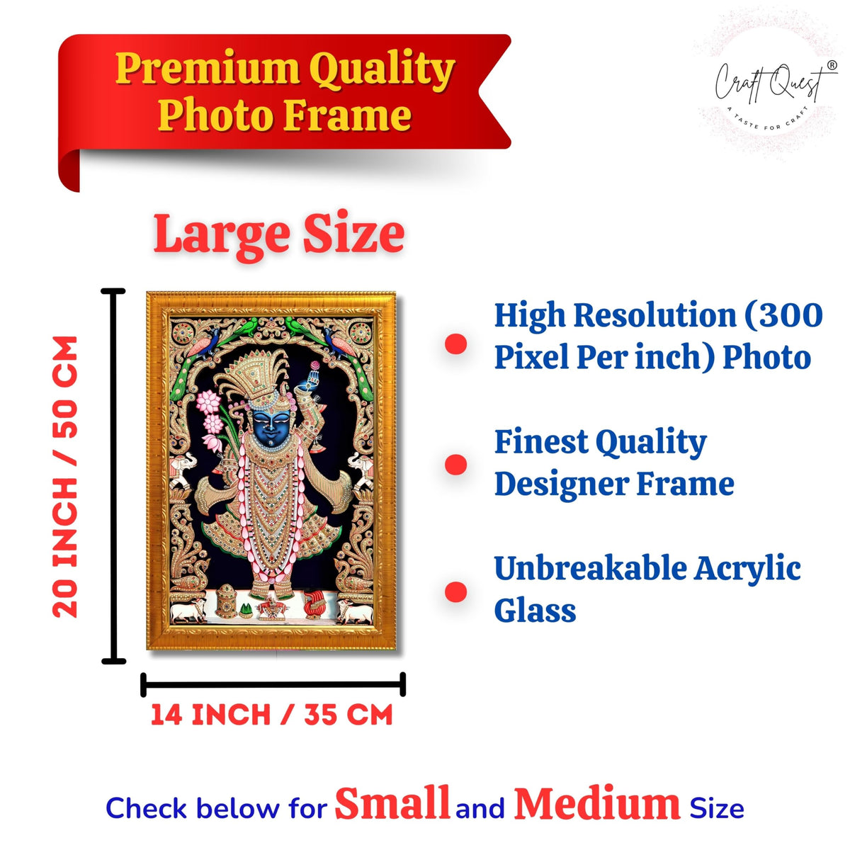 CRAFT QUEST Shrinathji Photo with Frame | Shreenathji Photo with Frame Religious Framed Painting