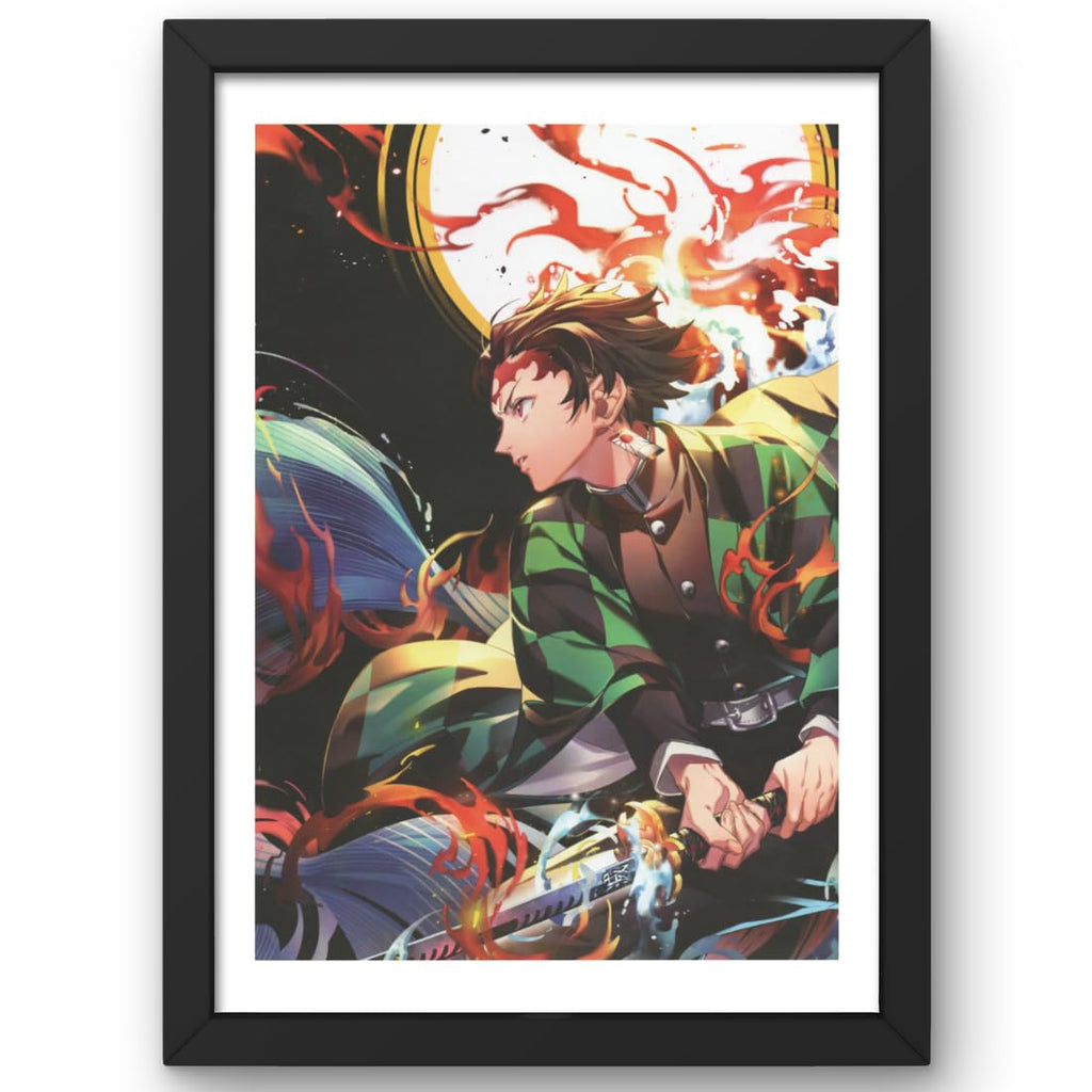 CRAFT QUEST Demon slayer Anime Poster Laminated Posters Framed Painting For Anime Naruto Fans Wall Decor, Home Decor with Matte Black Frame (14 Inchs x 10 Inchs)