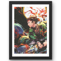 CRAFT QUEST Demon slayer Anime Poster Laminated Posters Framed Painting For Anime Naruto Fans Wall Decor, Home Decor with Matte Black Frame (14 Inchs x 10 Inchs)