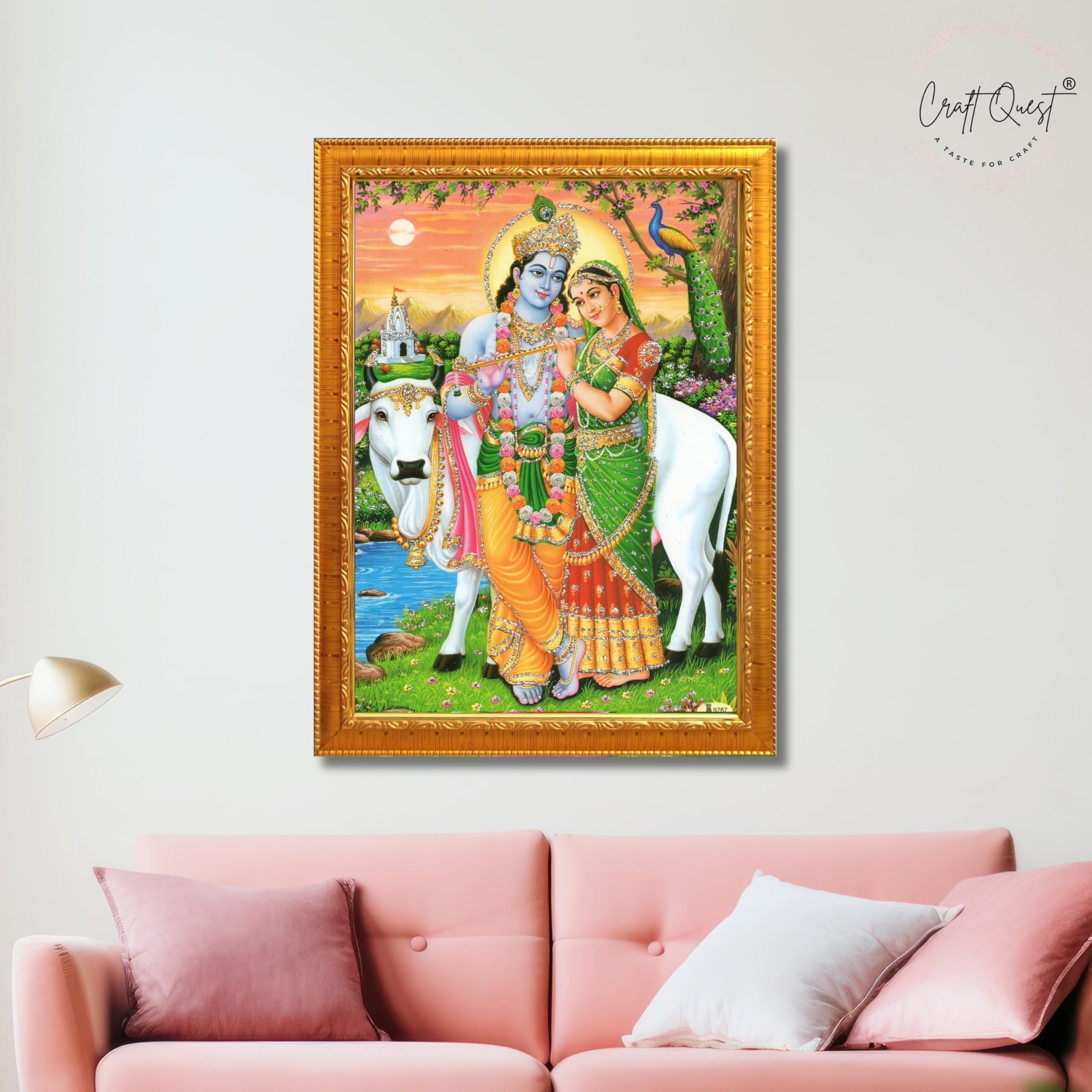 CRAFT QUEST Radha Krishna Photo Frame Radhe Radhakrishna Wall Painting Framed Home Décor