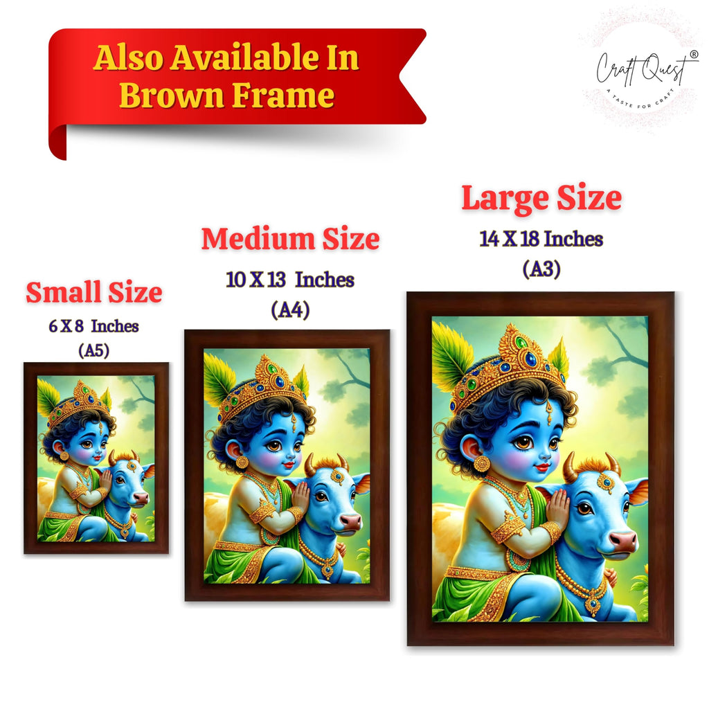 CRAFT QUEST Baby Krishna Photo Frame | Shri Bal Gopal Painting for Pregnant Women | Kanha Ji Poster | Laddu Lord Makhan Chor | Walls Home Bedroom Living Room Decoration Gift.