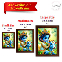 CRAFT QUEST Baby Krishna Photo Frame | Shri Bal Gopal Painting for Pregnant Women | Kanha Ji Poster | Laddu Lord Makhan Chor | Walls Home Bedroom Living Room Decoration Gift.