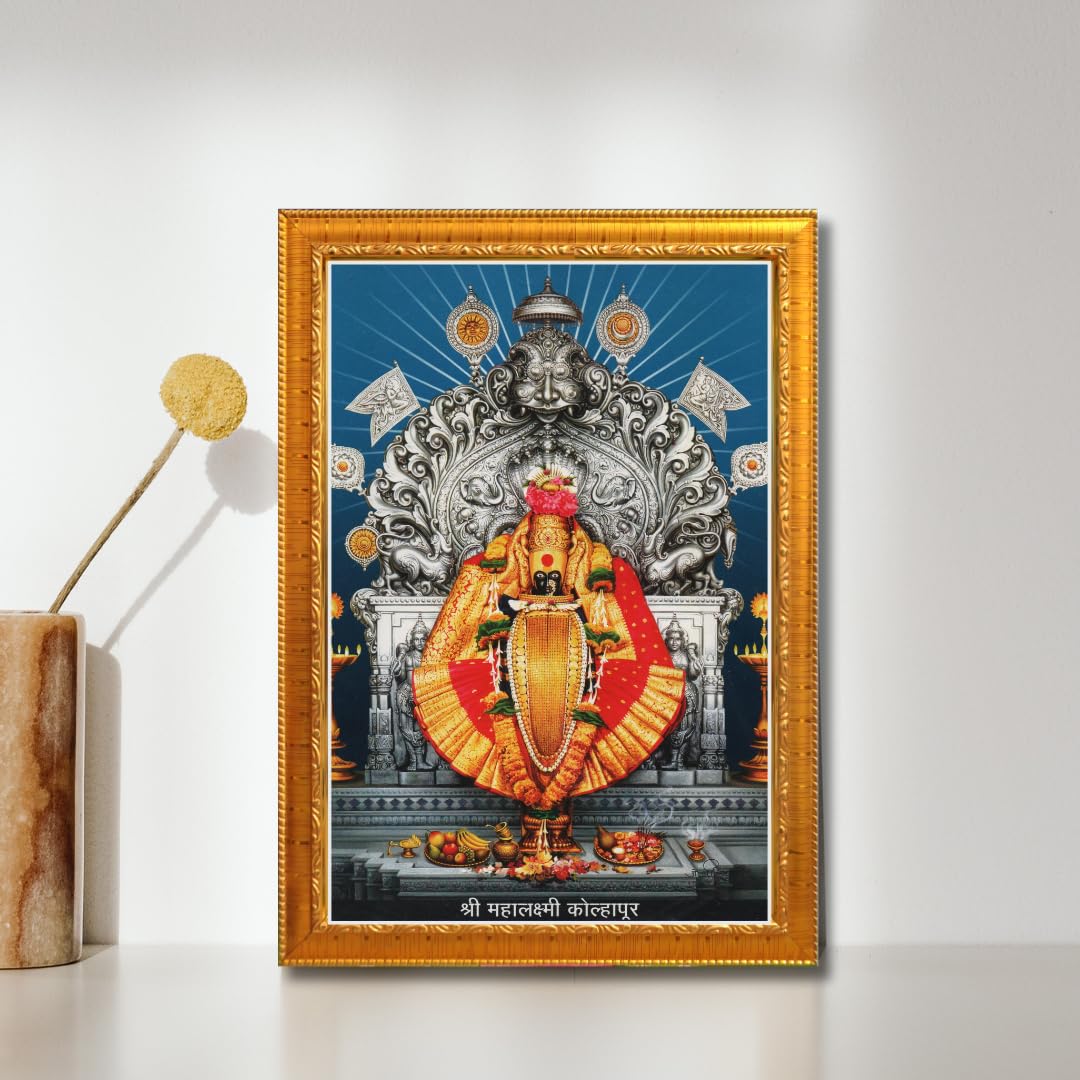 CRAFT QUEST Goddess MahaLakshmi Devi Kolhapur Wall Painting Frame with Acrylic glass Home Decor