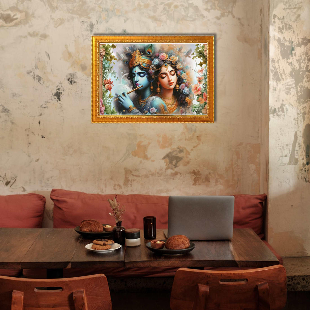 CRAFT QUEST Radha Krishna Art Photo Framed Painting for Home and Bedroom Wall Decoration of Size 14X10 Inches with Frame And Acrylic Glass RK212