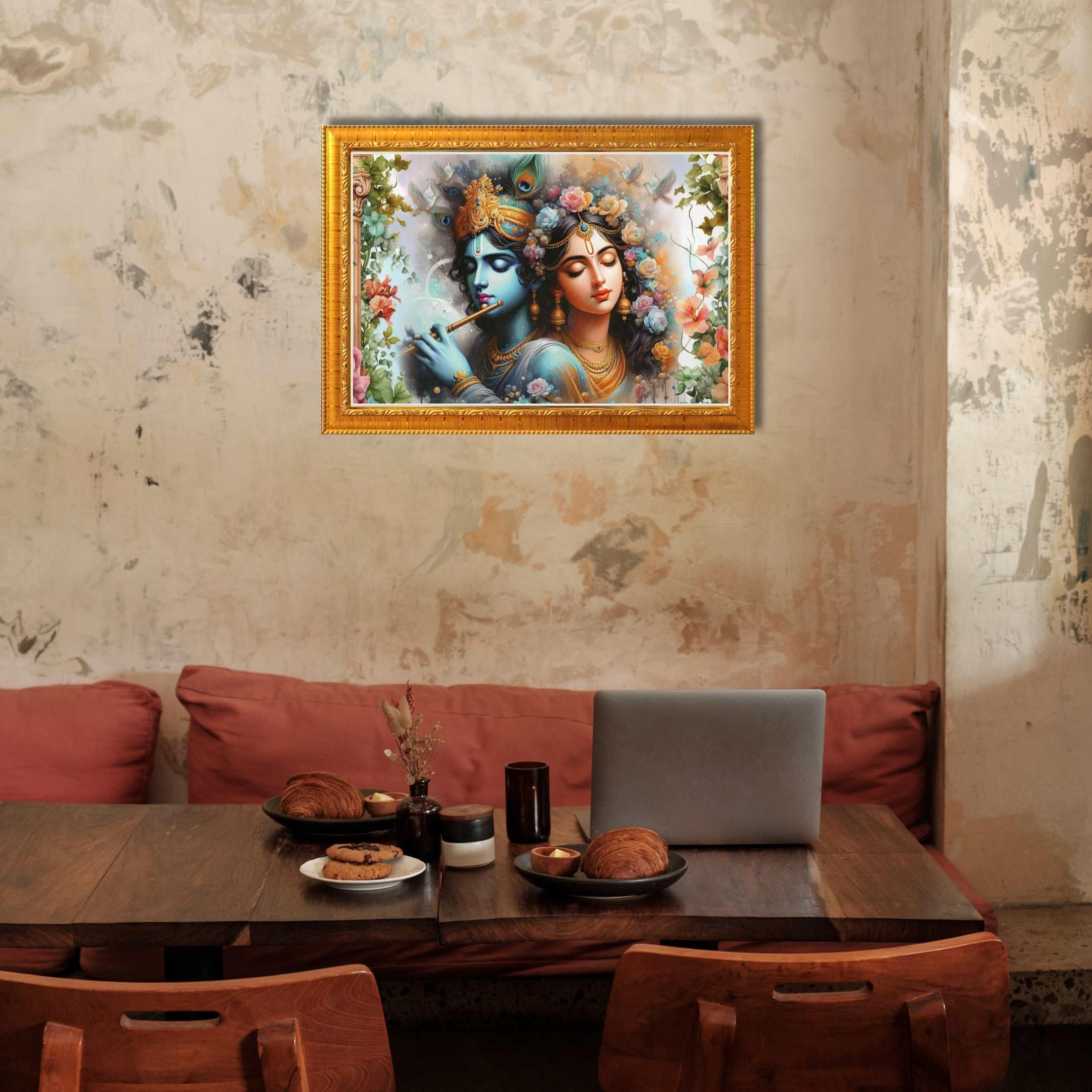 CRAFT QUEST Radha Krishna Art Photo Framed Painting for Home and Bedroom Wall Decoration of Size 14X10 Inches with Frame And Acrylic Glass RK212