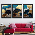 CRAFT QUEST Modern Art Abstract Aureate Geometry Wall Art | Set of 3 Frames for Home Decoration | Ideal for Living Room, Bedroom & Offices