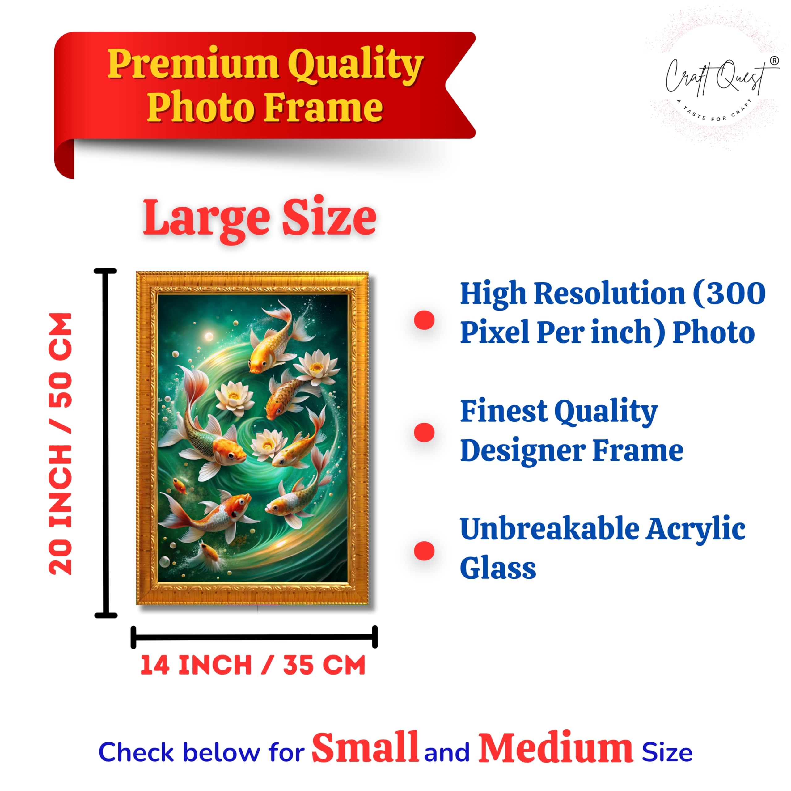 CRAFT QUEST Vastu Fishes Painting With Floating Frame Home Office Wall Decor | Paintings for Home Decoration, Living room, Bedroom and Office Décor