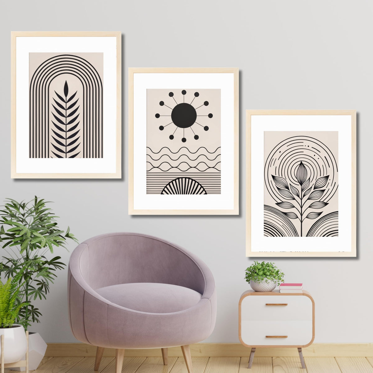 CRAFT QUEST Abstract Series Framed Paintings With Sun | Set of 3 Frames for Home Decoration | Ideal for Living Room, Bedroom & Offices