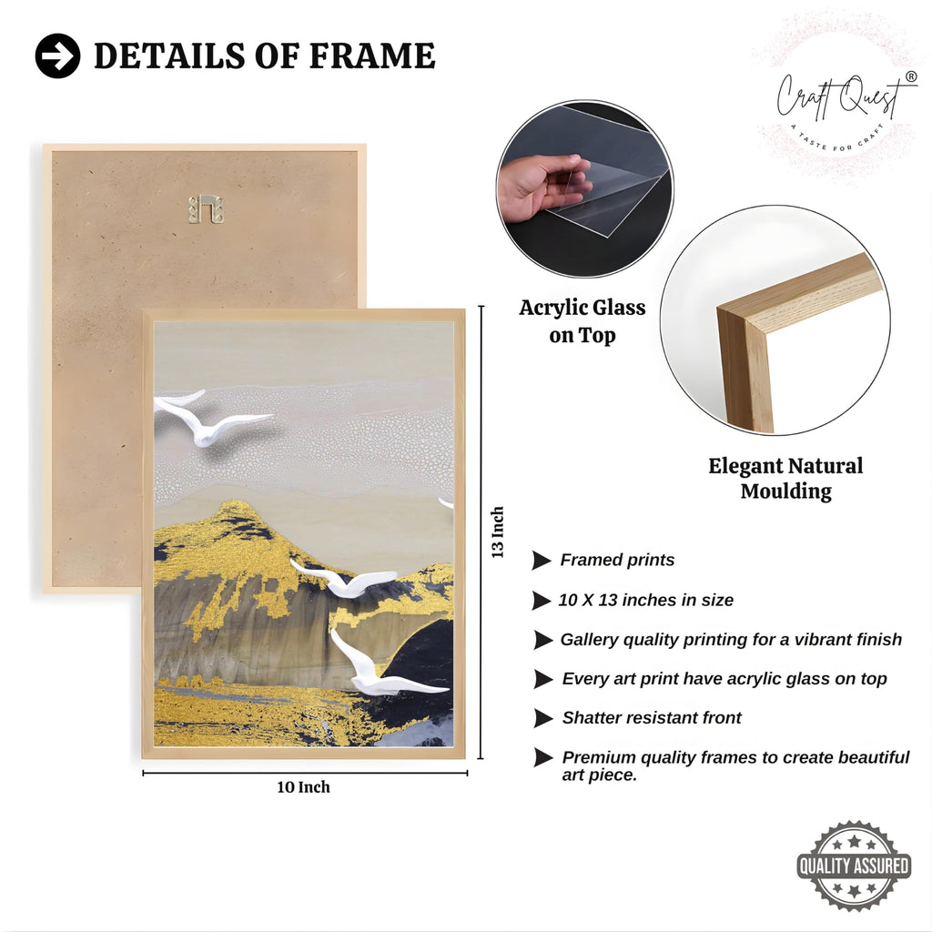 CRAFT QUEST Modern Art Abstract Porch Golden Wall Art | Set of 3 Frames for Home Decoration | Ideal for Living Room, Bedroom & Offices