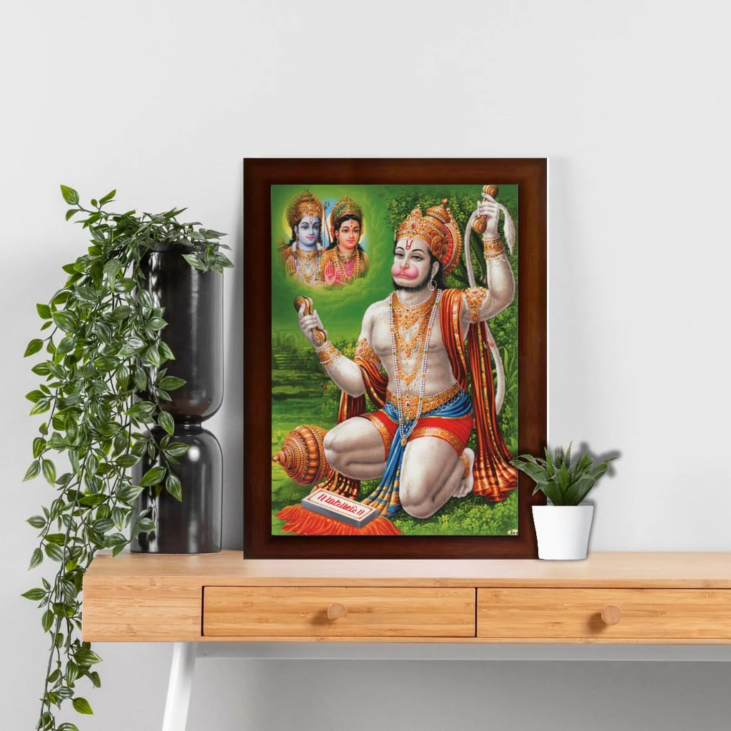 Craft Quest Hanuman Jii Religious Wood Photo Frames for Worship/Pooja(Photoframe,Multicolour, 14 X 10 Inchs), Wall Mount, Rectangular