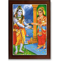CRAFT QUEST Shiva & Maa Annapurna devi sitting on throne photo frame with Laminated Poster for Kitchen Worship