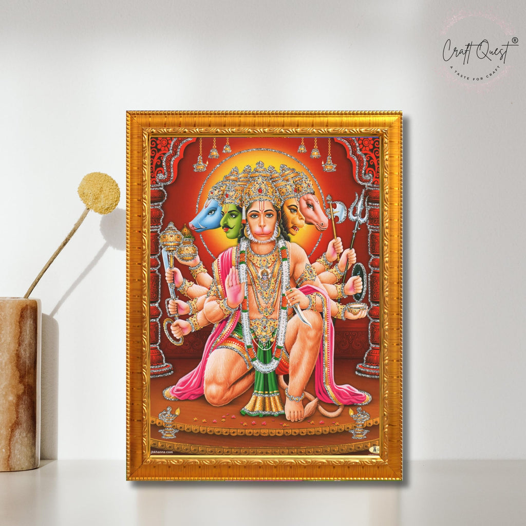 CRAFT QUEST Panchmukhi Hanuman JI | Bajrangbali Religious Photo frame home Decorative item synthetic wood