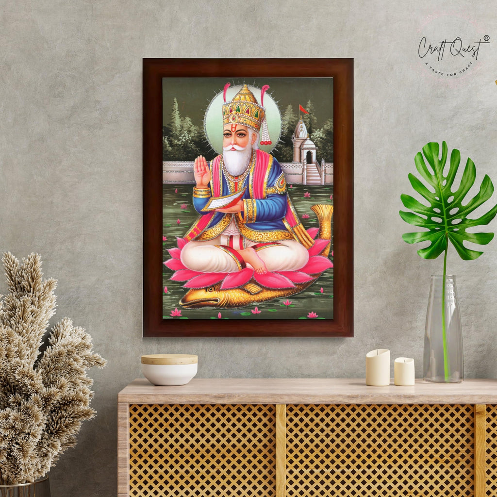 CRAFT QUEST Jhulelal Bhagwan Wall Painting Framed Home Decor