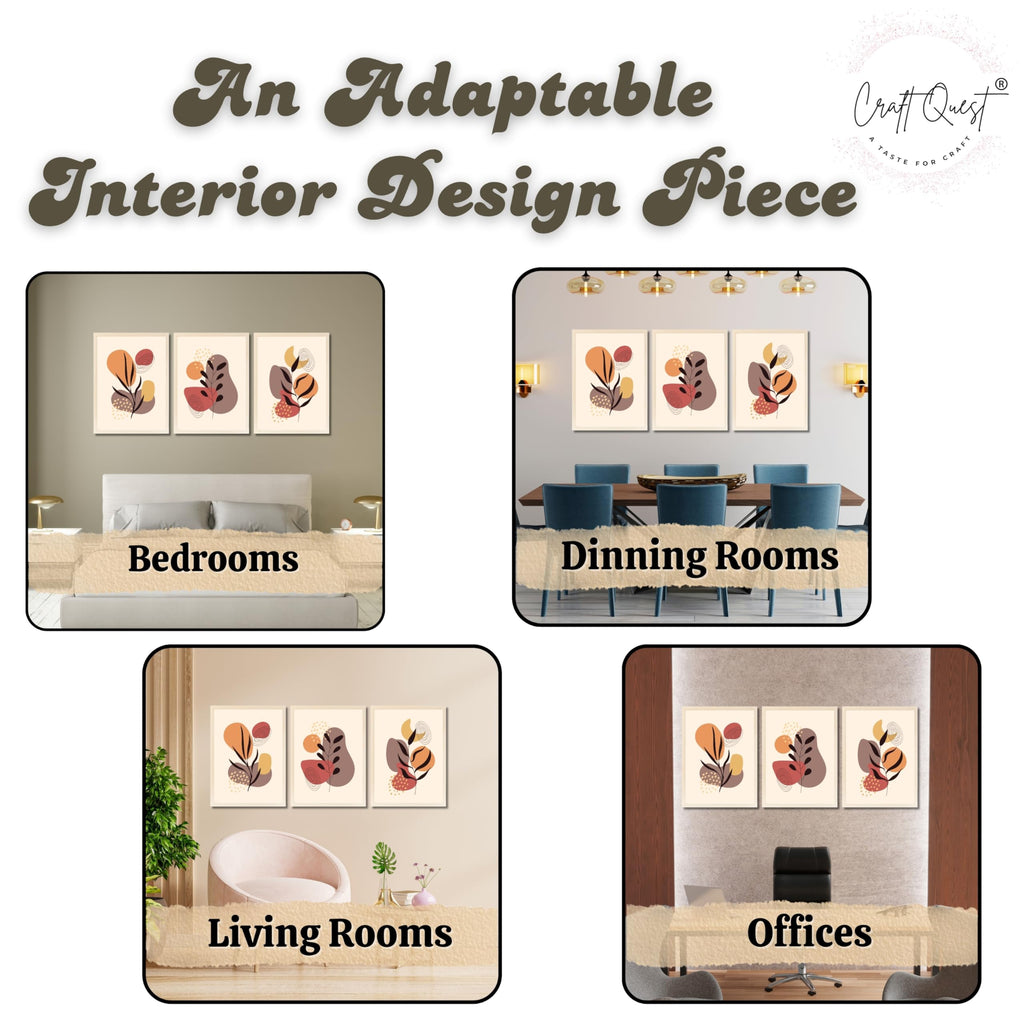 CRAFT QUEST Wall Art Decor Paintings | Set of 3 BOHO Wall Art Frames for Home Decoratio | Ideal for Living Room, Office & Bedrooms