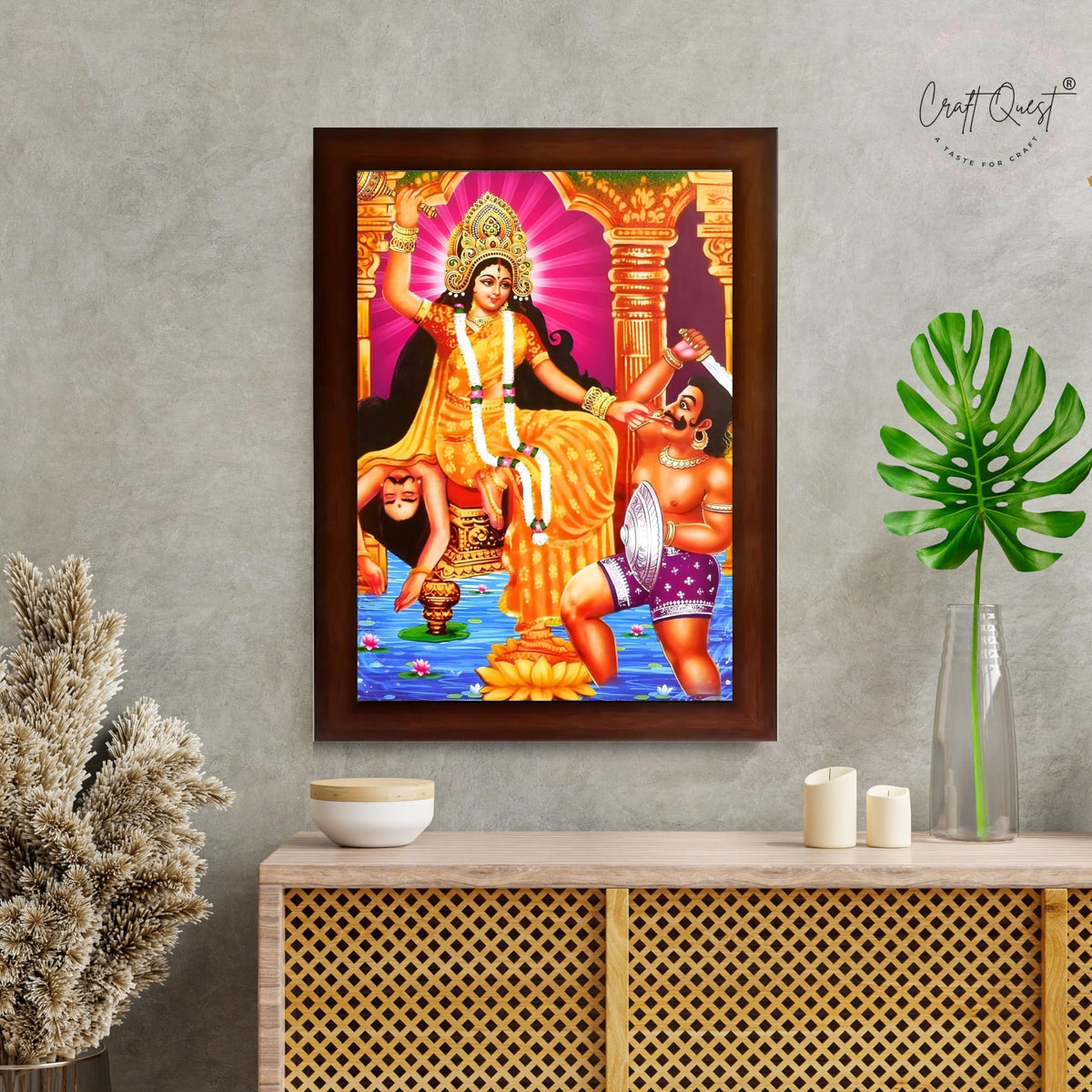 CRAFT QUEST Baglamukhi maa/mata Photo Frame | Hindu God Spiritual Framed | Ideal for Home, Office, Temple & Puja Room, Wall Decor