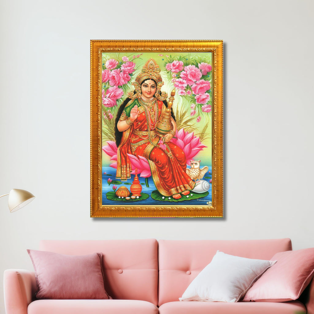 CRAFT QUEST Goddess Lakshmi Devi Dhana Vaibhav Laxmi Maa Wall Painting Framed Home Decor