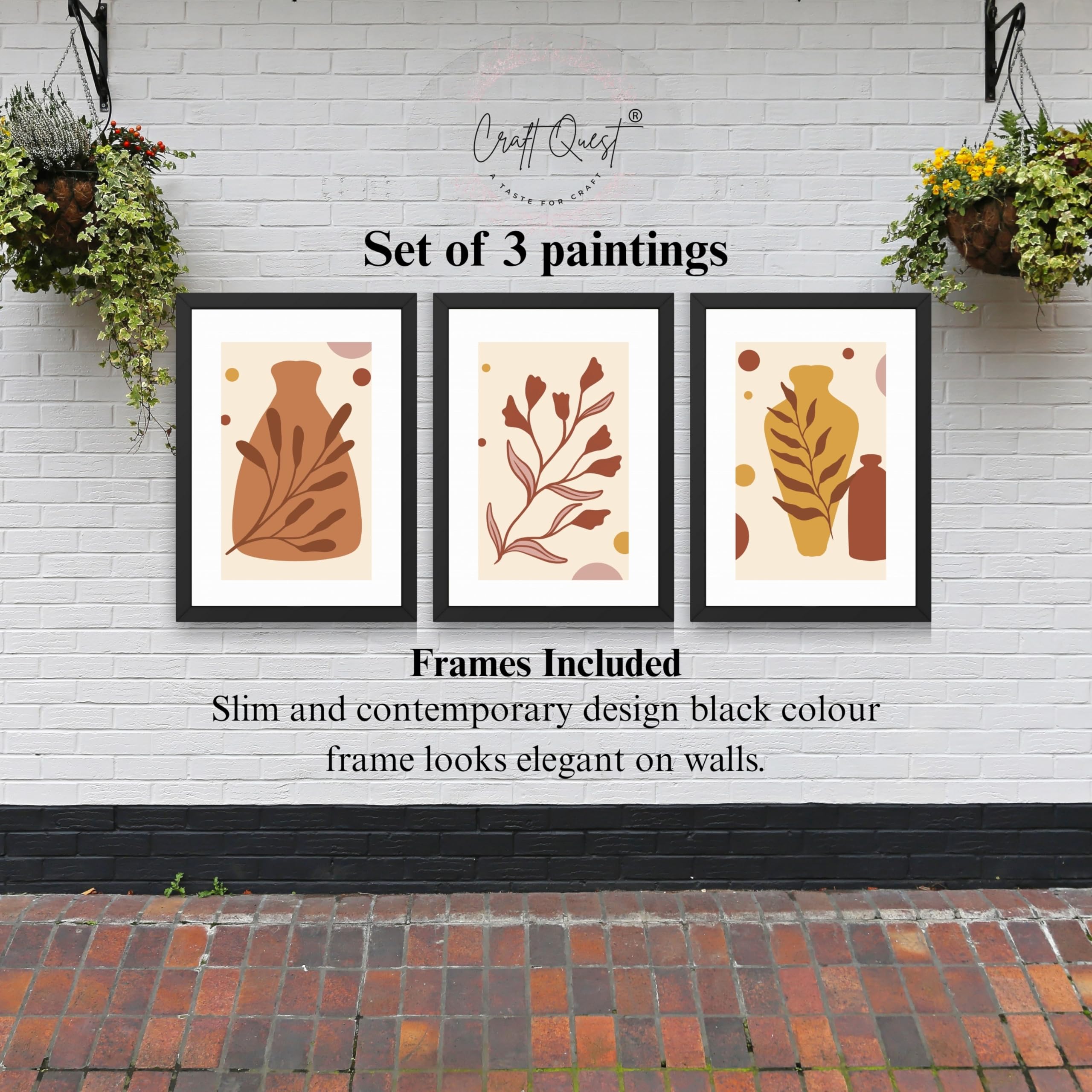 CRAFT QUEST Wall Art Decor Paintings | Set of 3 BOHO Wall Art Frames for Home Decoratio | Ideal for Living Room, Office & Bedrooms