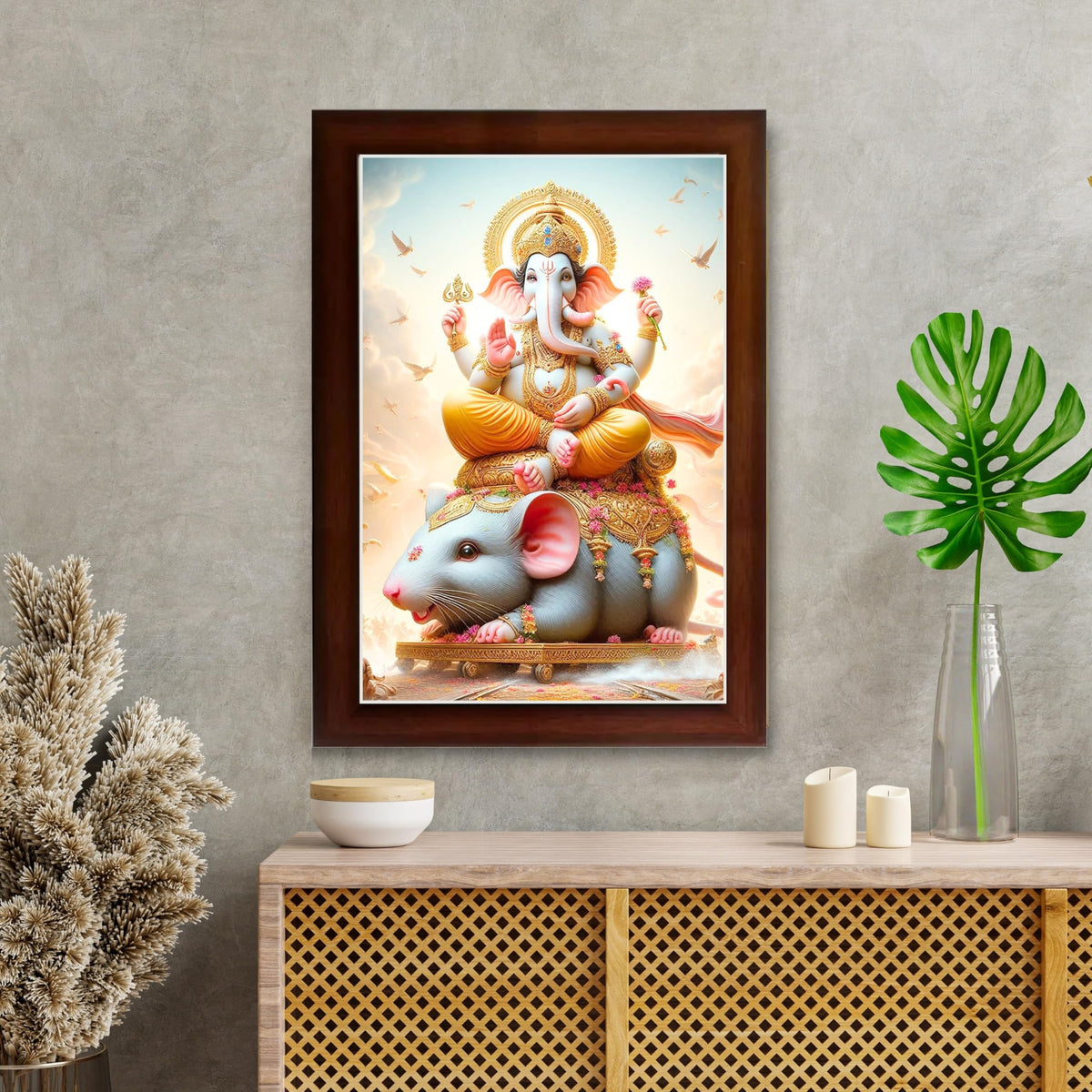 CRAFT QUEST God Ganpati ji Photo Frame Wall Decor Mandir Pooja Poster Religious Painting Divine Hindu Temple Decoration Spiritual Blessings Home Office Gift