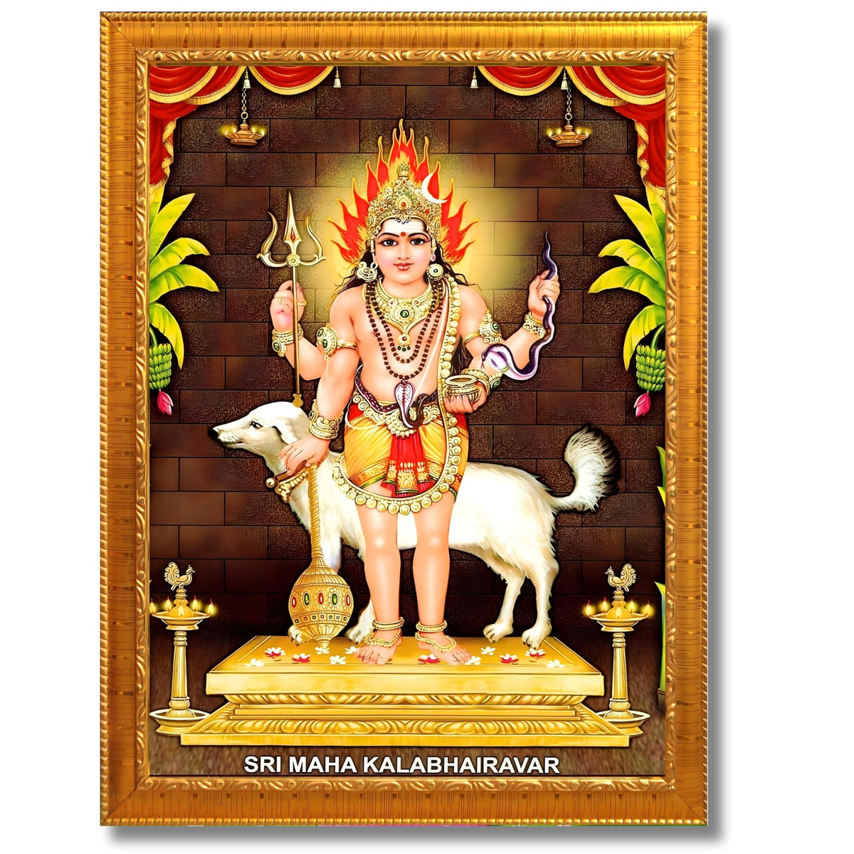 CRAFT QUEST Kala Bhairava Kaal Bhairav Baba Bairava Photo Frame | Hindu God Spiritual Framed | Ideal for Home, Office, Temple & Puja Room, Wall Decor