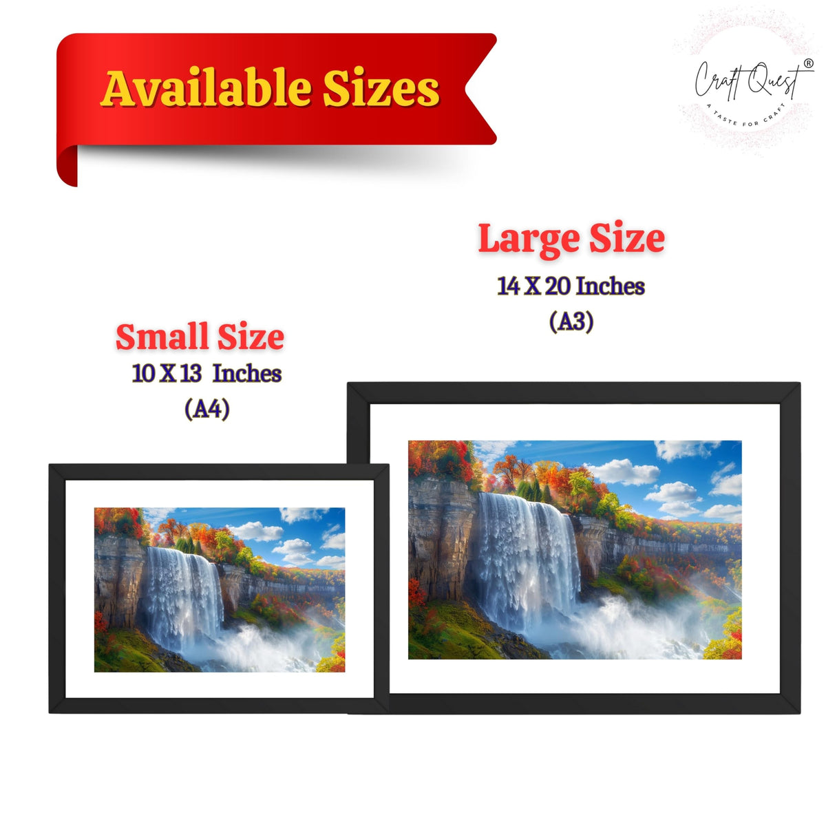 CRAFT QUEST Vastu Waterfall Landscape Scenery Photo Frame With Acrylic Sheet | Living Room, Bedroom | Home Decoration | Best Gifting Option