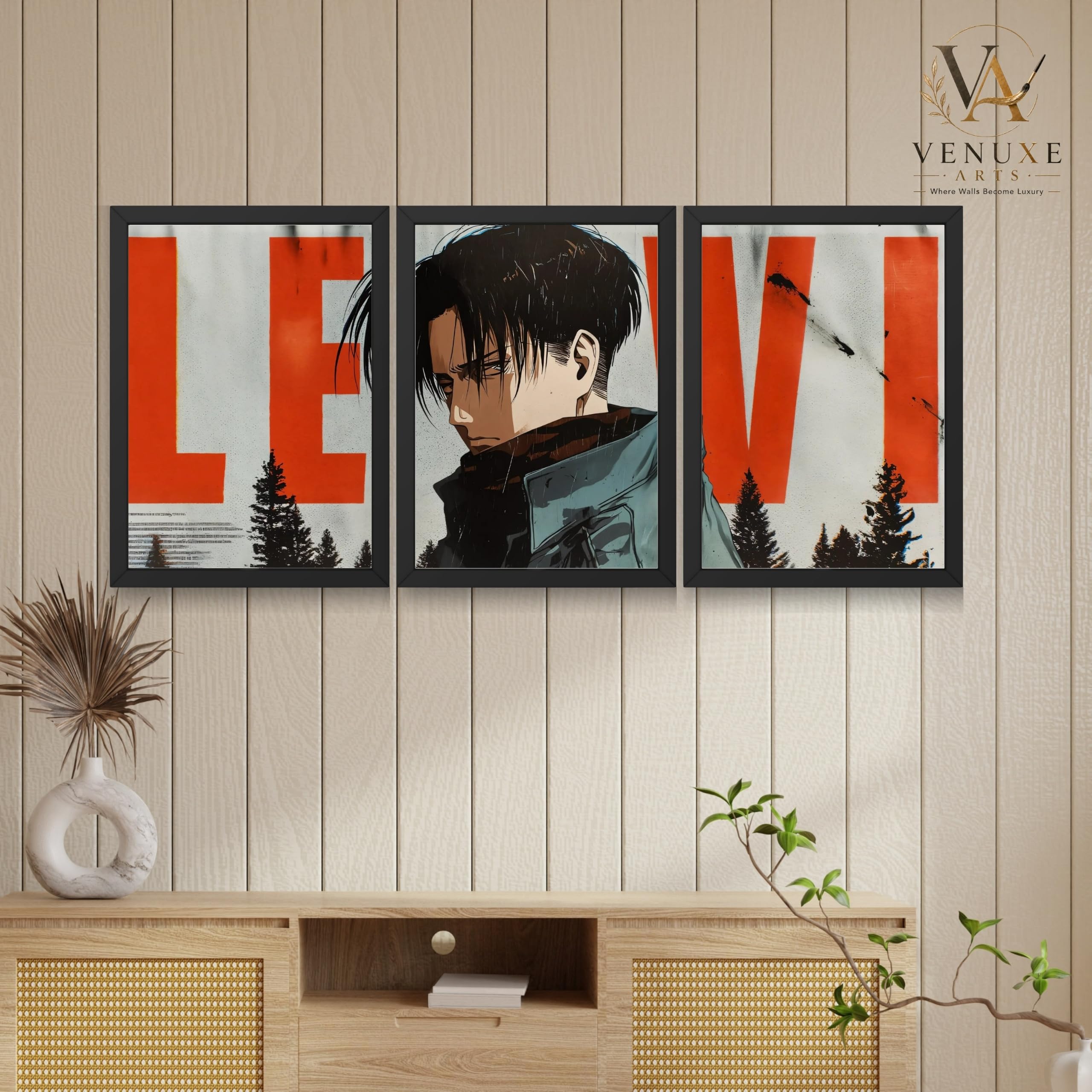 VENUXE ARTS Set Of 3 Anime Characters Wall Framed |Anime Characters Framed Poster for Living Room Bedroom Gaming Room Studio Wall Decor