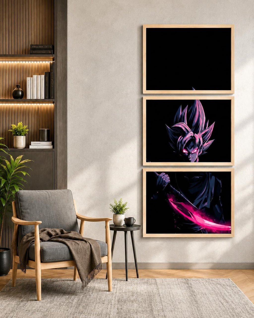 VENUXE ARTS Set Of 3 Anime Characters Wall Framed |Anime Characters Framed Poster for Living Room Bedroom Gaming Room Studio Wall Decor