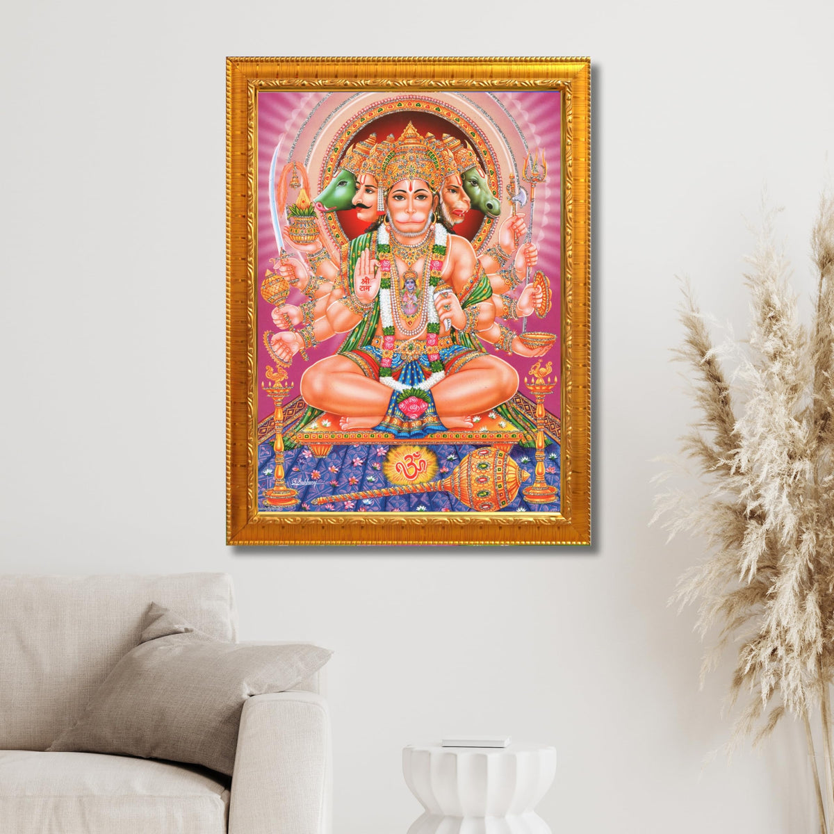 CRAFT QUEST Panchmukhi Hanuman JI | Bajrangbali Religious Photo frame Decorative Item Synthetic frame