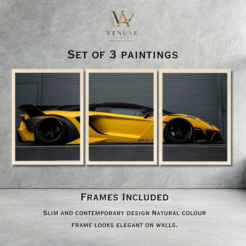 VENUXE ARTS Set Of 3 Big Sports Cars Framed Posters Gift Items for Boys Room Wall Decoration Bedroom Living Room Office Studio Décor | Car Poster Frame for Wall Décor