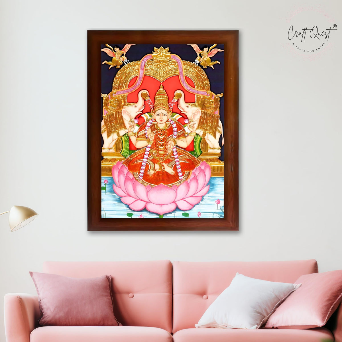 CRAFT QUEST Goddess Lakshmi Maa Vaibhav Laxmi Wall Painting Photo Framed | Acrylic Glass, Lightweight | Ideal for Home, Office, Temple & Puja Room, Wall Decor