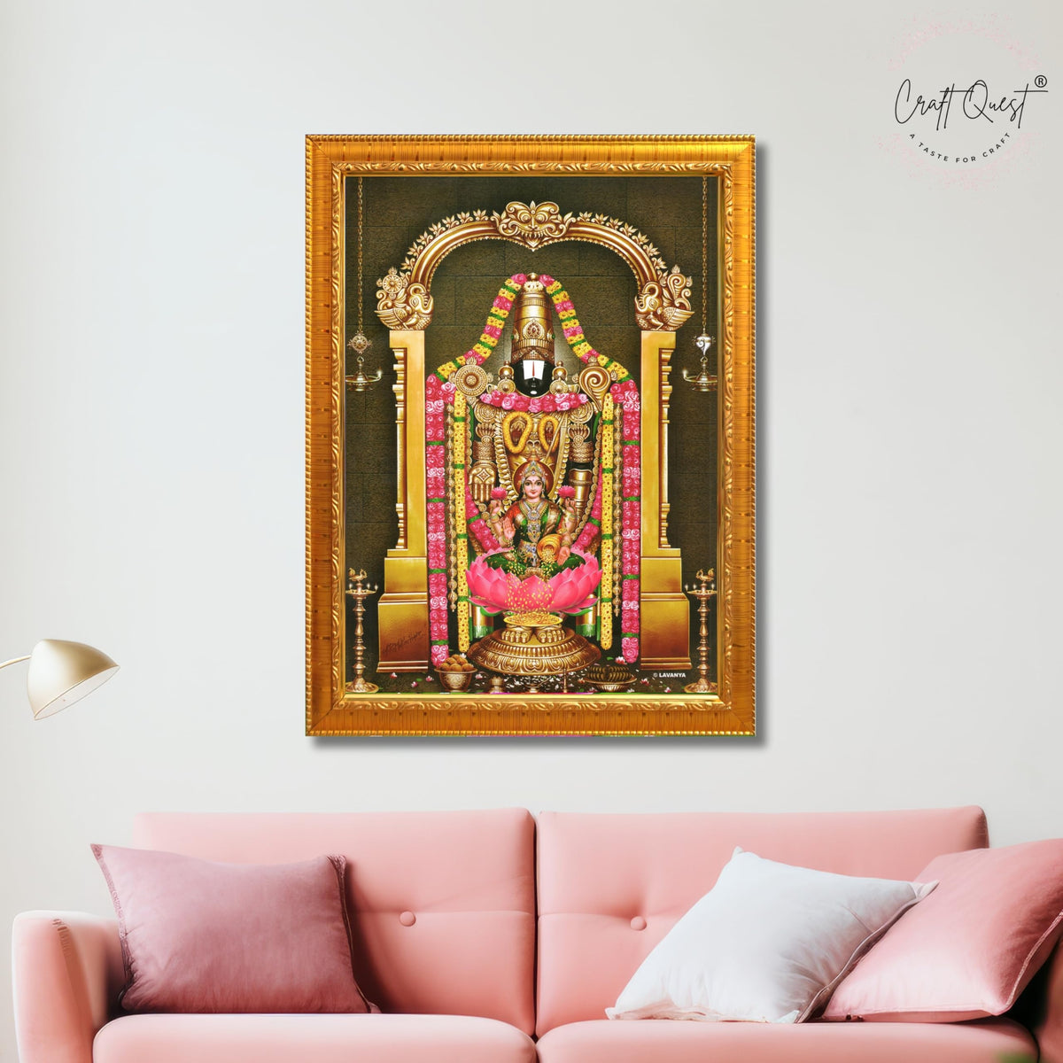 CRAFT QUEST Lord Tirupati Balaji Lakshmi Lord Venkateshwara Swamy Wall Painting Framed, Home, Temple, Pooja, Wall Décor Item