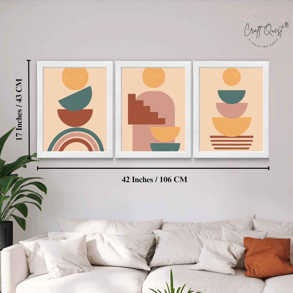 CRAFT QUEST Wall Art Decor Paintings | Set of 3 BOHO Wall Art Frames for Home Decoration | Ideal for Living Room, Offices & Bedrooms