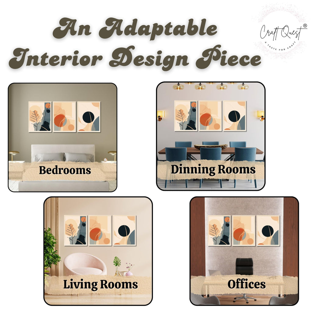 CRAFT QUEST Wall Art Decor Paintings | Set of 3 BOHO Wall Art Frames for Home Decoration | Ideal for Living Room, Officess & Bedrooms